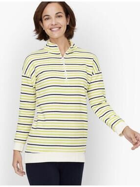T BY TALBOTS WOMENS STRIPE CLASSIC FRENCH TERRY HALF ZIP PULLOVER-PETITE MEDIUM